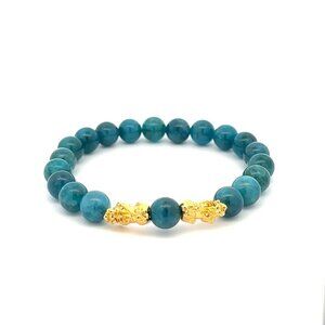 18K Gold Dragon Pixiu Double Piyao Lucky Charm Bracelet Gemstones Apatite 8mm